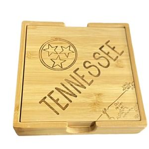 TOTALLY BAMBOO TENNESSEE PUZZLE COASTER SET/4 4" X 4" EA. W/BAMBOO BOX LASER CUT